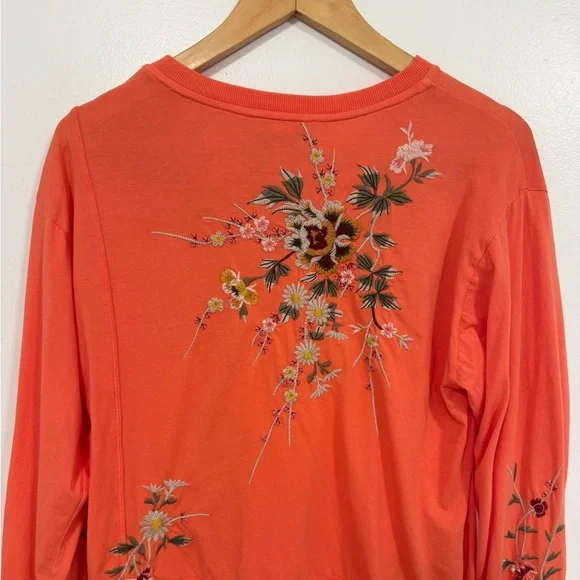 Johnny Was Acacia Seamed Relaxed Long Sleeve Tee Orange M - Picture 6 of 10